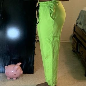 Neon Green Cargo Joggers (Drawstring)